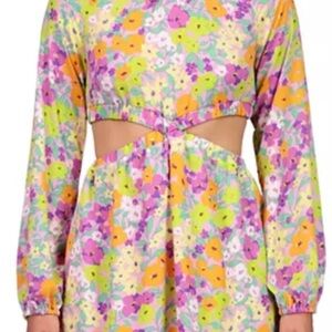 Sanctuary Floral Cut Out Mini Dress Chiffon Size Medium NWT Retro 70’s Boho